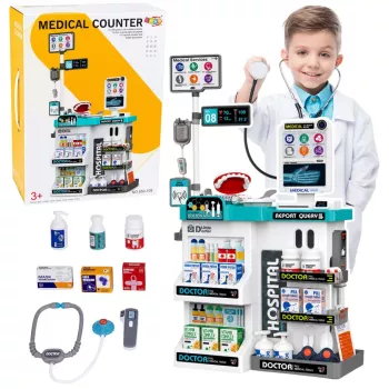LEAN TOYS Lielais ārsta komplekts ar izmeklēšanas galdu, gaismām un skaņām, 61 detaļa