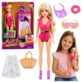 LEAN TOYS Anlily Doll in Swimsuit, Beach Bag, and Accessories Set
