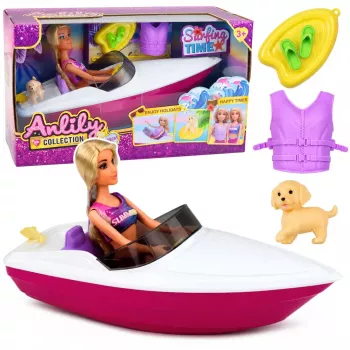 LEAN TOYS Anlily Doll in a Motorboat Dog Puppy Vest Board Accessories Set