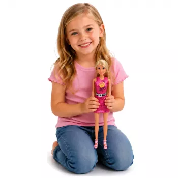 LEAN TOYS Anlily lelle rozā kleitā ar somiņu, rotaslietām un aksesuāriem