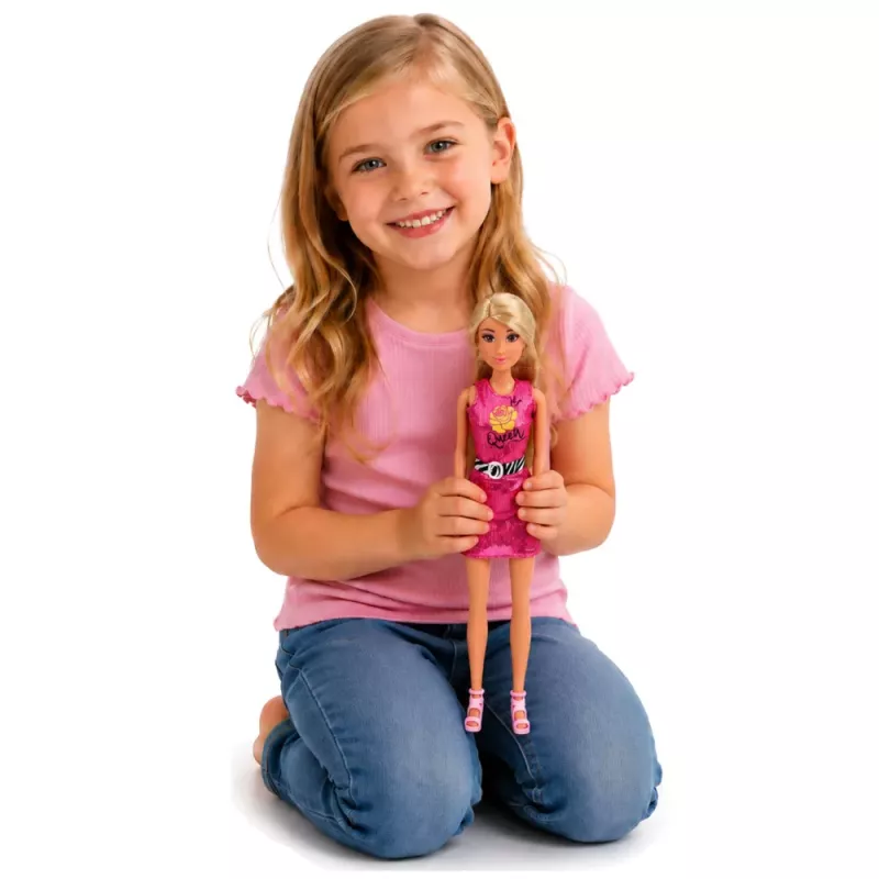 LEAN TOYS Anlily lelle rozā kleitā ar somiņu, rotaslietām un aksesuāriem