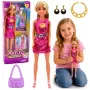 LEAN TOYS Anlily lelle rozā kleitā ar somiņu, rotaslietām un aksesuāriem
