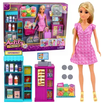 LEAN TOYS Anlily Doll in Supermarket Store Cash Register Accessories Stroller Set