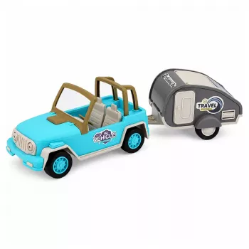LEAN TOYS Off-Road Vehicle with Camper Sounds Blue Tourist Set