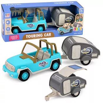 LEAN TOYS Off-Road Vehicle with Camper Sounds Blue Tourist Set