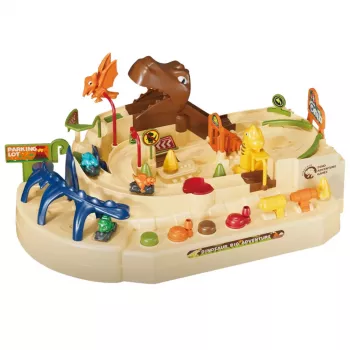 LEAN TOYS Interaktīvā manuālā arhādes trase ar dinozauriem 8 izaicinājumi transportlīdzekļi