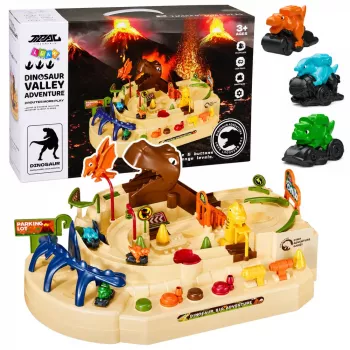 LEAN TOYS Interaktīvā manuālā arhādes trase ar dinozauriem 8 izaicinājumi transportlīdzekļi