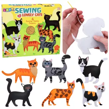 LEAN TOYS Creative Set of Sewing Plush Toys Felt Cats Plushies DIY 6 pcs.