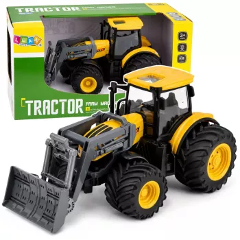 LEAN TOYS Agricultural Farm Tractor with Bulldozer Lights Sounds Yellow 1:24