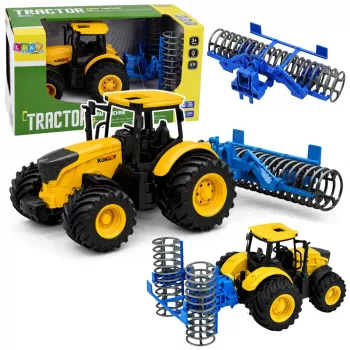 LEAN TOYS Agricultural Farm Tractor with Roller Lights Sounds Yellow 1:24