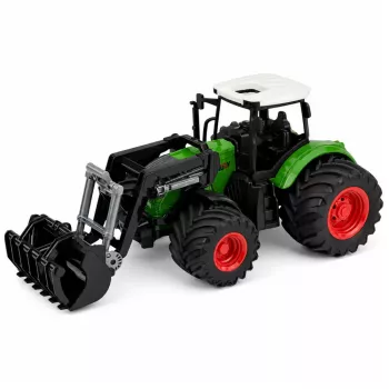 LEAN TOYS Agricultural Farm Tractor With Front Loader Rubber Wheels Green 1:24
