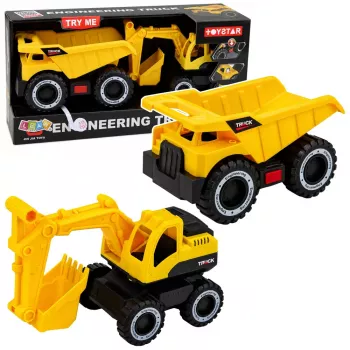 LEAN TOYS Construction Vehicle Set Excavator Dumper Moving Lights Sounds Yellow