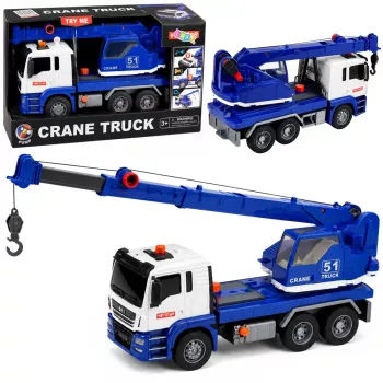 LEAN TOYS Construction Crane Truck with Adjustable Lights and Sounds - Blue