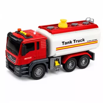 LEAN TOYS Truck Tanker Water System Hose Water Pouring Lights Sounds Red
