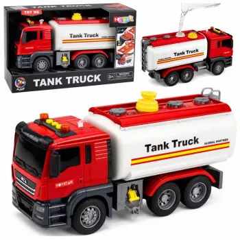 LEAN TOYS Truck Tanker Water System Hose Water Pouring Lights Sounds Red