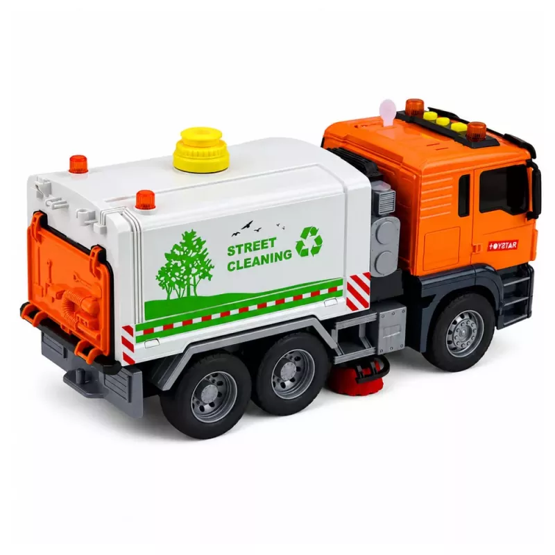 LEAN TOYS Street Sweeper Truck ar ūdens smidzināšanas sistēmu, gaismām un skaņu