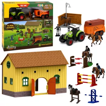 LEAN TOYS Set Farm Stud Farm Tractor Obstacle Course Jumping Hills Horses Figures 72 pcs.