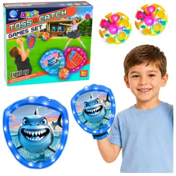 LEAN TOYS Arcade Game for Throwing, Catching, Paddle, Glowing Balls, LED Shark