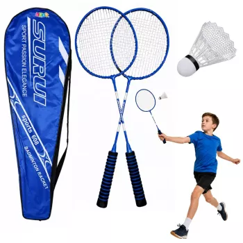LEAN TOYS Badminton Set Rackets Shuttlecock Cover Blue