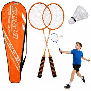 LEAN TOYS Badminton komplekts ar raketēm, volāniņiem un maciņu Orange