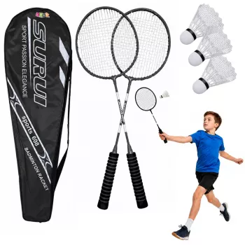 LEAN TOYS Badminton komplekts: 2 raketes, 3 volāniņi, melns futrālis