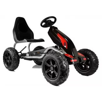 LEAN CARS Gokart B012 Ar Piepūšamajām Riepām Melns Pedāļu Gokarts Bērniem 3-8 Gadiem