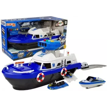 LEAN TOYS Policijas transporta laiva ar mašīnām, skaņām un gaismām