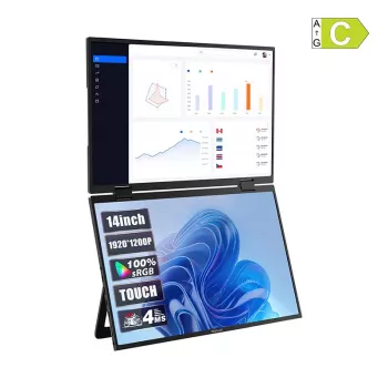ZEUSLAP Z14W 14 collu portatīvais monitors ar divu pieskārienu IPS paneli, Full HD, USB-C un Mini HDMI