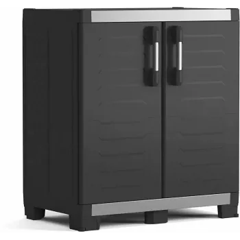KETER GARAGE CABINET XL IT - Smagās slodzes sveķu glabāšanas skapis ar 4 regulējamiem plauktiem, slēdzamām dubultdurvīm, pelēks/melns