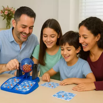 Koala Games G2592 Bingo spēle – 75 bumbiņas, 48 kartītes, 150 marķieri, metāla būris, ģimenes izklaide