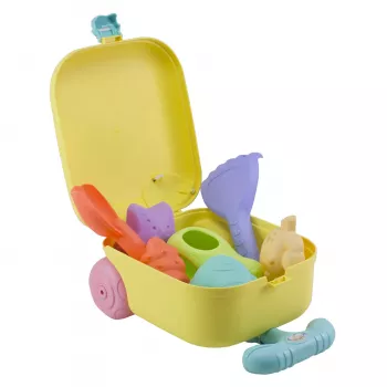 Koala Games G2670 Beach Trolley ar Piederumiem - 7-daļīgs Smilšu Spēļu Komplekts Maziem Bērniem, Daudzkrāsains