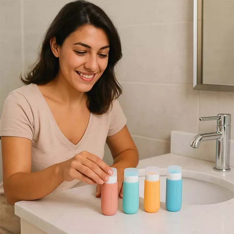 Beper C302AAC010 Silikona ceļojumu pudeļu komplekts - 3 x 80 ml, pasteļtoņi, TSA atbilstošs, necaurplūstošs, bez BPA, trauku mazgājamā mašīnā drošs