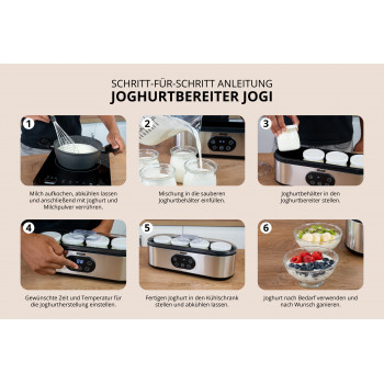 UNOLD 38726 Jogi Jogurta gatavotājs – 7 stikla burciņas, 1,12 L kopā, nerūsējošais tērauds