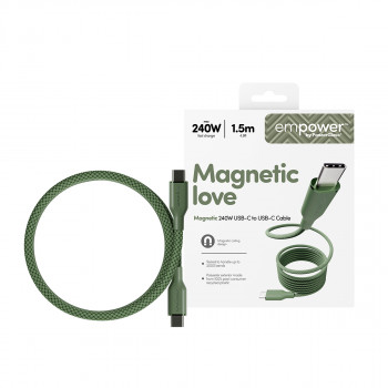 PanzerGlass empower Magnetic 240W USB-C uz USB-C kabelis 1,5 m zaļš