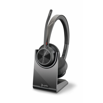 Plantronics Voyager 4320 UC bezvadu Bluetooth austiņas ar uzlādes statīvu, USB-A adapteri, Microsoft Teams sertificētas, melnas
