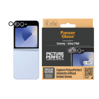 PanzerGlass PicturePerfect kameras objektīva aizsargs Samsung Galaxy Z Flip6 (F741, F7374) - Ultra-caurspīdīgs rūdīts stikls, 9H cietība, izturīgs pret skrāpējumiem un triecieniem, oleofobs pārklājums, vienkārša uzstādīšana