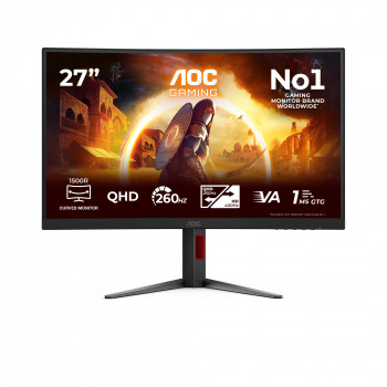 AOC CQ27G4Z2 27 collu QHD izliekts spēļu monitors - 240Hz Fast VA, 0.5ms MPRT, FreeSync Premium, augstumā regulējams