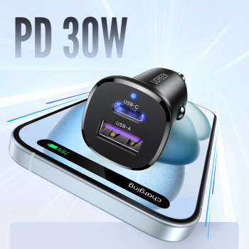 UGREEN EC305 30W USB-C + USB-A sienas lādētājs PD 3.0 PPS Quick Charge 3.0 Melns
