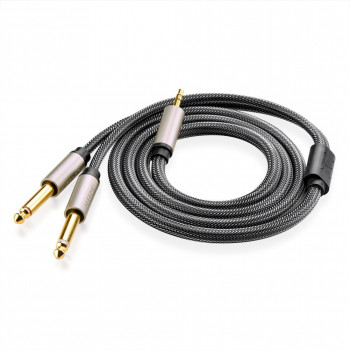 UGREEN 3.5mm TRS uz diviem 6.35mm TS audio Y sadalītāja kabelis 2m pelēks