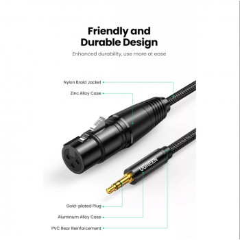 UGREEN AV182 XLR vīriešu uz 3,5 mm TRS vīriešu audio kabelis 1 m melns