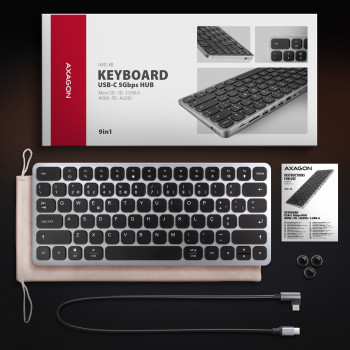 AXAGON HMC-KB-PT USB-C 5Gbps tastatūra ar 9-in-1 centrmezglu (PT)