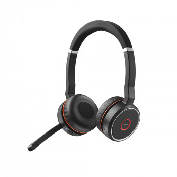 Jabra Evolve 75 MS Stereo bezvadu austiņas ar aktīvo trokšņu slāpēšanu, Microsoft Teams sertifikāts, divkāršs Bluetooth savienojums, Busylight, uz ausīm, melnas