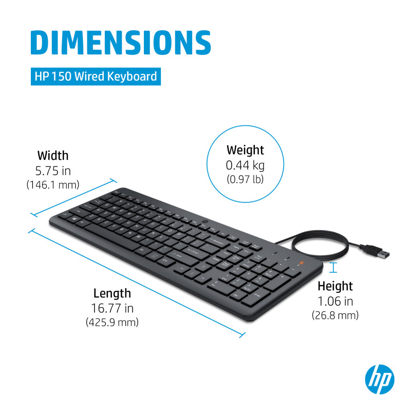 HP 150 vadu klaviatūra ar grieķu (GRK) izkārtojumu, melna 664R5AA#AB7