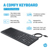 HP 150 vadu tastatūra HE - pilna izmēra USB tastatūra, melna, izturīga pret izšļakstīšanos, ar ciparu taustiņu bloku 664R5AA#ABT