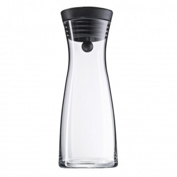 WMF Basic ūdens karafe 0,75 L, stikla ar nerūsējošā tērauda vāku un silikona blīvi, caurspīdīga/melna 06.1771.6040