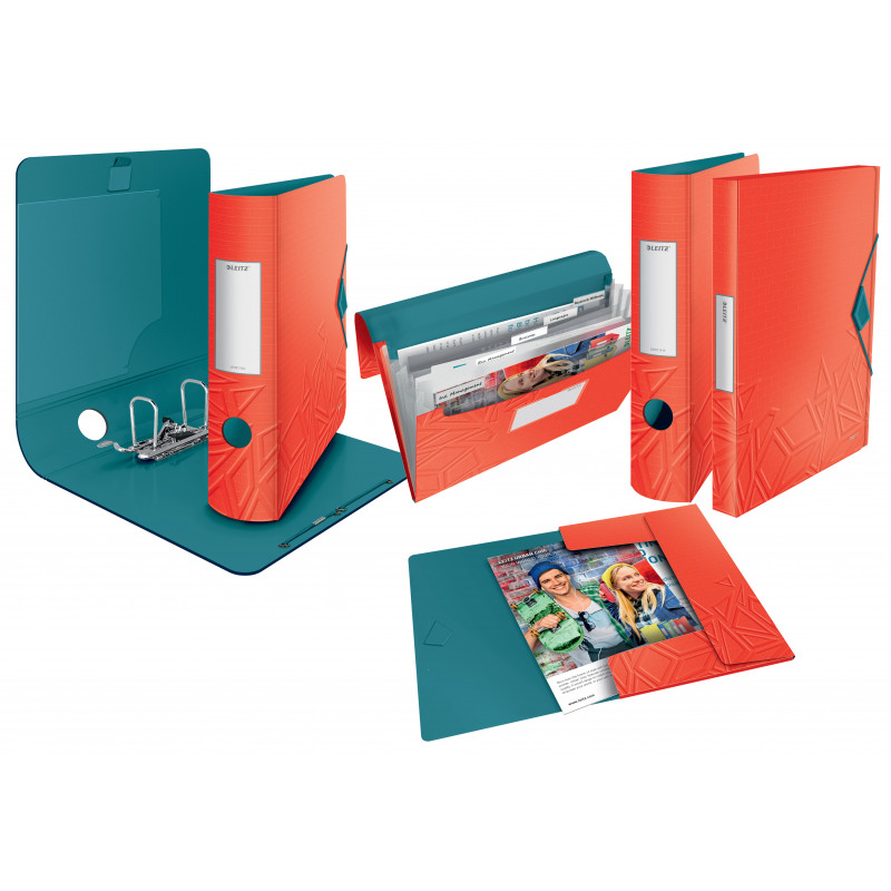 LEITZ Active Urban Chic sviras arhivēšanas mape, 180°, 65 mm, gaiši sarkana, A4, poliomputas, Duo-Optik, noapaļota mugura 1117-00-20