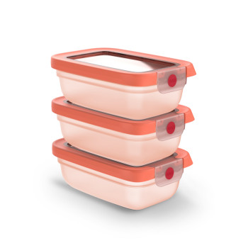 EMSA ONE CLICK pārtikas uzglabāšanas trauku komplekts, 3 x 0,5 L, oranži vāki, hermētiski un necaurlaidīgi, bez BPA 3110601836