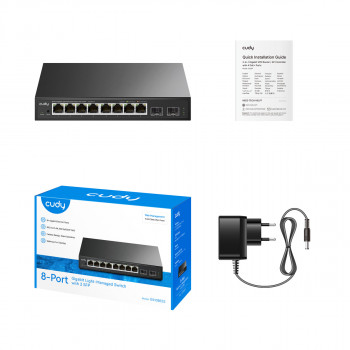 Cudy GS108ES2 8 portu Gigabit Ethernet komutators ar 2 SFP uplink