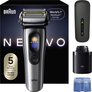 Braun NEVO 17000cc elektriskais skuveklis ar Clean&Charge staciju, 5 režīmi, 360° galva, hroms/sudrabs 349659