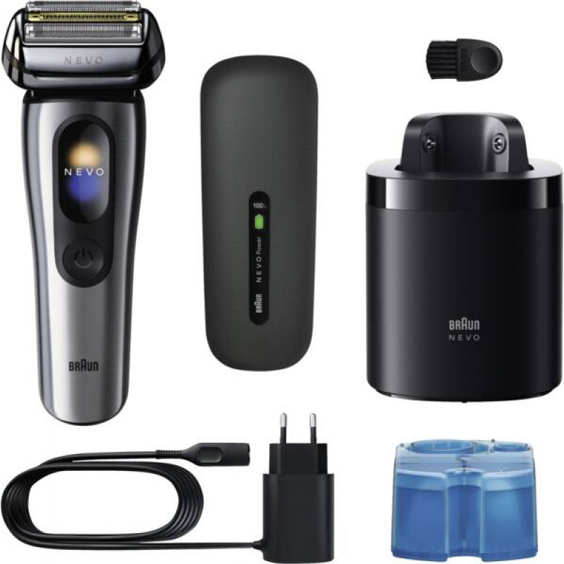 Braun NEVO 17000cc elektriskais skuveklis ar Clean&Charge staciju, 5 režīmi, 360° galva, hroms/sudrabs 349659